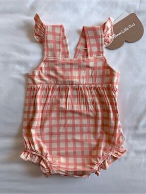 Brave Little Ones Coral Gingham Check Ruffle flutter sleeve Romper  3-6M